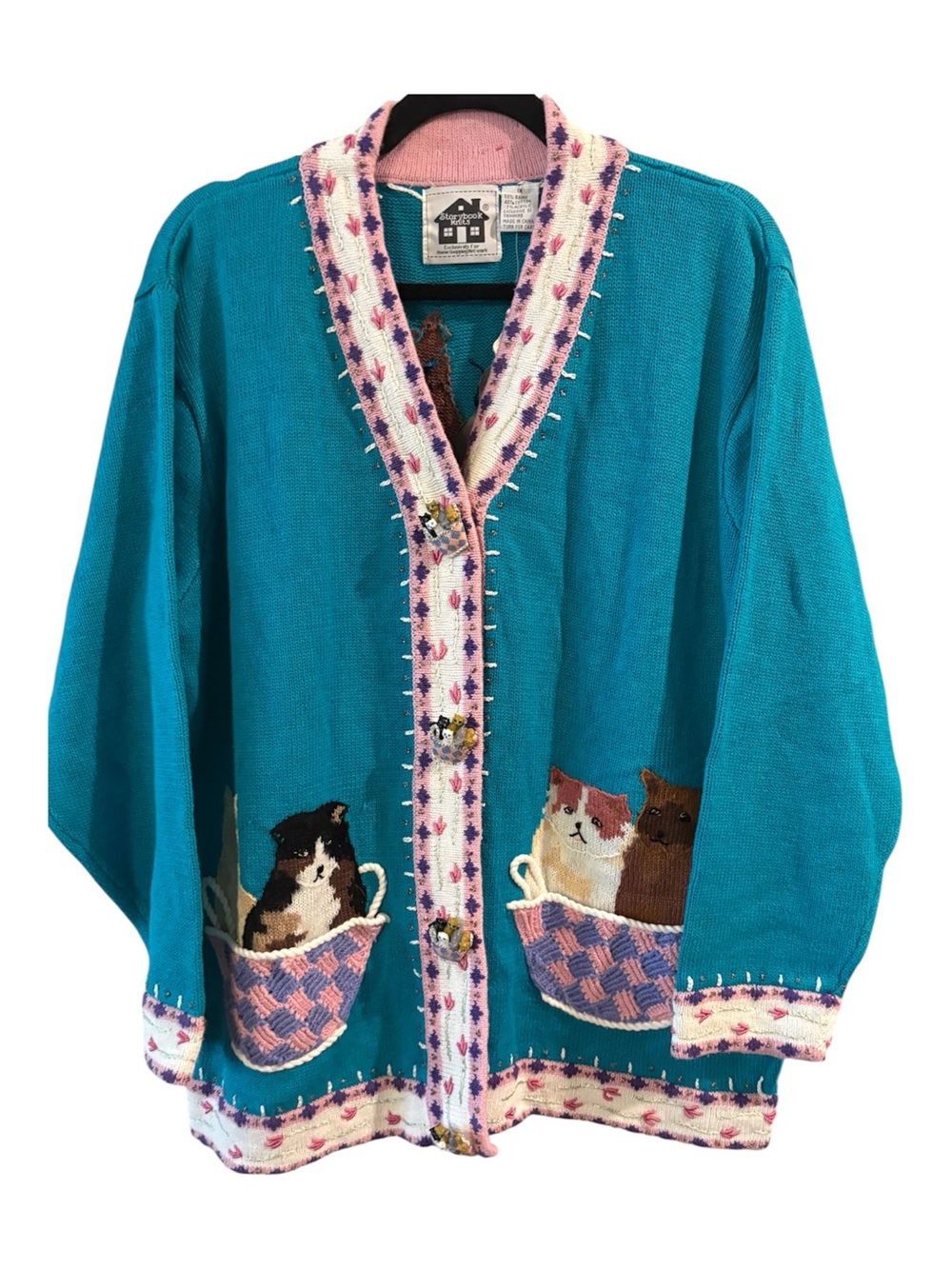 Vintage Storybook Knits Cat Cardigan 1X Novelty Sweater NWT